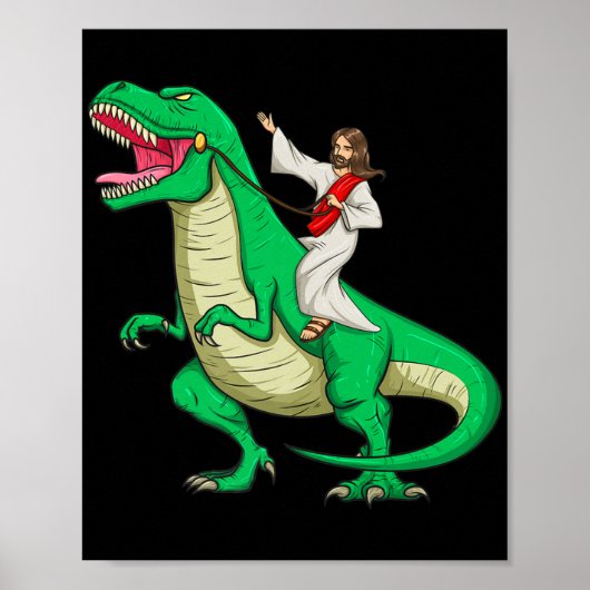 Jesus Riding Dinosaur Funny Parody Tyrannosaurus R Poster (Voorkant)