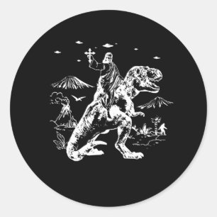 Jesus Riding Dinosaur UFO 90s Grafisch Ronde Sticker