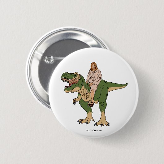 Jesus Riding T-Rex Ronde Button 5,7 Cm (Voorkant /achterkant)