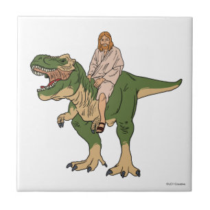 Jesus Riding T-Rex Tegeltje