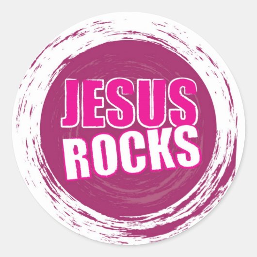 Jesus Rocks 1 roze Ronde Sticker (Voorkant)
