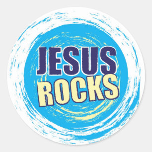 Jesus Rocks 7 Blue & Yellow Ronde Sticker
