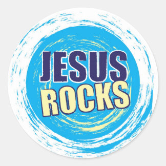 Jesus Rocks 7 Blue & Yellow Ronde Sticker