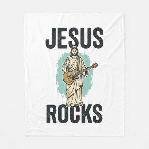 Jesus Rocks Gitaar Vintage Christelijke Gravure De Fleece Deken
