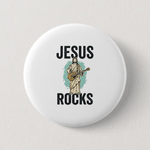Jesus Rocks Gitaar Vintage Christelijke Gravure De Ronde Button 5,7 Cm