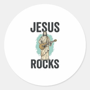 Jesus Rocks Gitaar Vintage Christelijke Gravure De Ronde Sticker