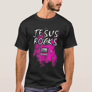 Jesus Rocks Guitar Electric Guitarist Christelijke T-shirt
