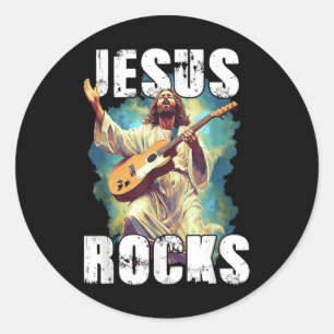 Jesus Rockt Met Gitaar - Grappige Christelijke Rot Ronde Sticker