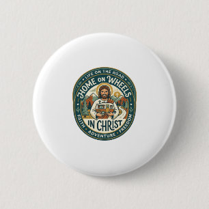 Jesus RV Camper Leven Vintage T-shirt Christelijke Ronde Button 5,7 Cm