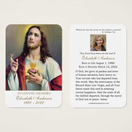 Jesus Sacred Heart Catholic Funeral  Holy Card  (Devant & derrière)