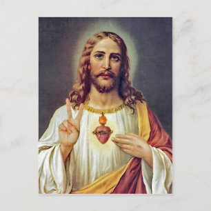 Jesus Sacred Heart Peace Sign Portret Briefkaart