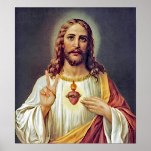Jesus Sacred Heart Peace Sign Portret Poster