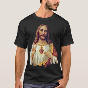 Jesus Sacred Heart Peace Sign Portret T-Shirt