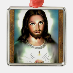 JESUS SACRED HEART WOOD LIJST 29 P METALEN ORNAMENT