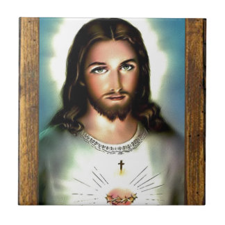 JESUS SACRED HEART WOOD LIJST 29 P TEGELTJE
