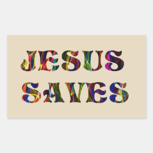 JESUS SAVES RECHTHOEKIGE STICKER