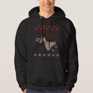 Jesus Saves Soccer Goal Keeper Ugly KerstSwea Hoodie