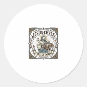 Jesus Schaken Strategie Symbool Jezus Schaken Stra Ronde Sticker