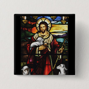 Jesus Shepherd met zijn Sheep Vierkante Button 5,1 Cm