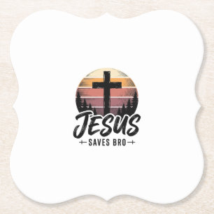 Jesus Slaat Bro Vintage Kruik Kruis Shirt Desi Kartonnen Onderzetters