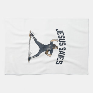 Jesus Slaat Honkbal Pitcher Vintage Gravure T-Shir Theedoek