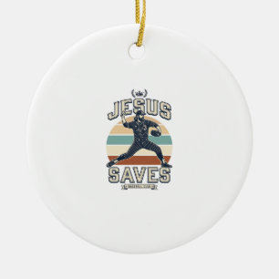 Jesus Slaat Honkbal Vintage Christelijke Vector On Keramisch Ornament