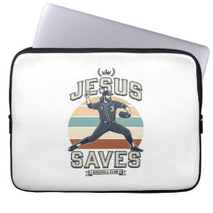 Jesus Slaat Honkbal Vintage Christelijke Vector On Laptop Sleeve