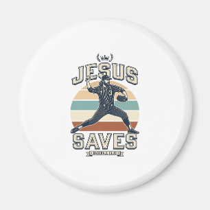 Jesus Slaat Honkbal Vintage Christelijke Vector On Magneet