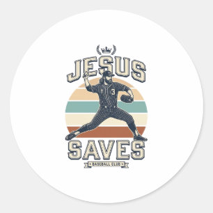 Jesus Slaat Honkbal Vintage Christelijke Vector On Ronde Sticker