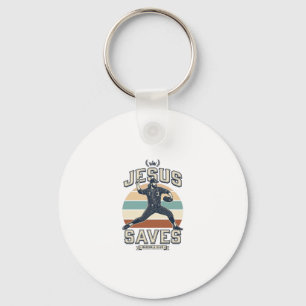 Jesus Slaat Honkbal Vintage Christelijke Vector On Sleutelhanger