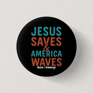 Jesus Slaat Op & Amerika Waving Vintage Christelij Ronde Button 3,2 Cm