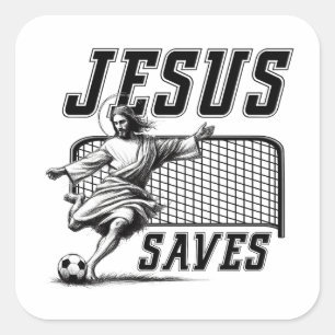 Jesus Slaat Op en Scoort - Grappige Jezus Voetbal  Vierkante Sticker