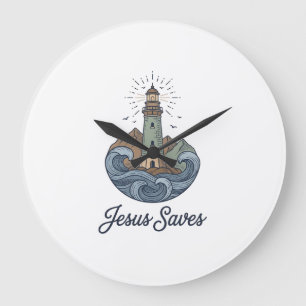 Jesus Slaat Oude Vuurtoren Christelijk T-shirt_1 Grote Klok