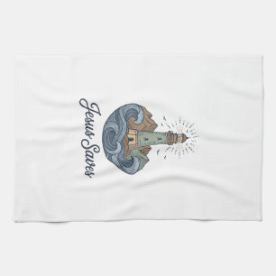 Jesus Slaat Oude Vuurtoren Christelijk T-shirt_1 Theedoek