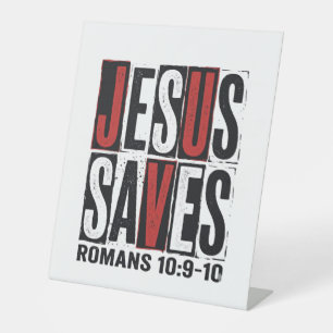 Jesus Spaart Romeinen 10_9 Christelijk Vintage T-s Reclamebord Met Voetstuk