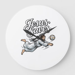 Jesus Spaart Volleybal Vintage Christelijk T-shirt Grote Klok