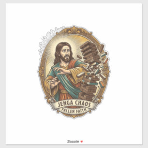 Jesus stort spel Jenga toren spel mislukking humor Sticker