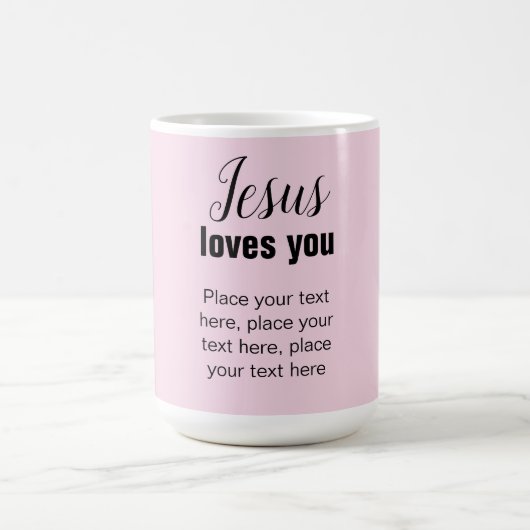 Jésus t'aime avec ton message, mug chrétien (Centre)