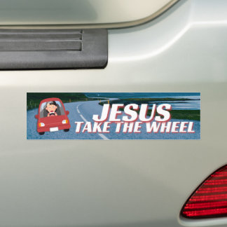 Jesus Take the Wheel Funny Cartoon Christelijk Bumpersticker