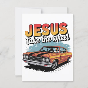 Jesus Take the Wheel Muscle Car Briefkaart