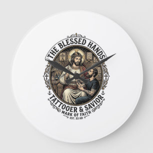 Jesus Tattoo Artist Studio T-Shirt Inspirerend F Grote Klok