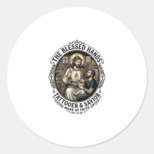 Jesus Tattoo Artist Studio T-Shirt Inspirerend F Ronde Sticker