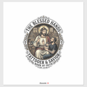 Jesus Tattoo Artist Studio T-Shirt Inspirerend F Sticker