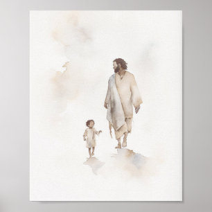 Jésus tenant un enfant - Art mural chrétien, aquar