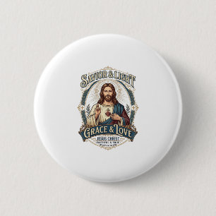 Jesus Thrift Store Vintage Jacht Grafische T-shirt Ronde Button 5,7 Cm