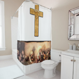 Jésus traverse noir blanc rideau de douche