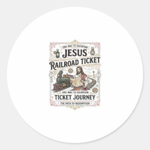 Jesus Treinkaartje Reis Jesus Treinkaartje Ronde Sticker