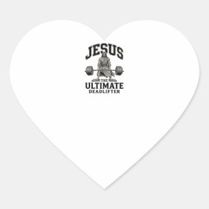 Jesus ultieme deadlifter vintage gymshirt ontwerp hart sticker