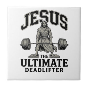 Jesus ultieme deadlifter vintage gymshirt ontwerp tegeltje
