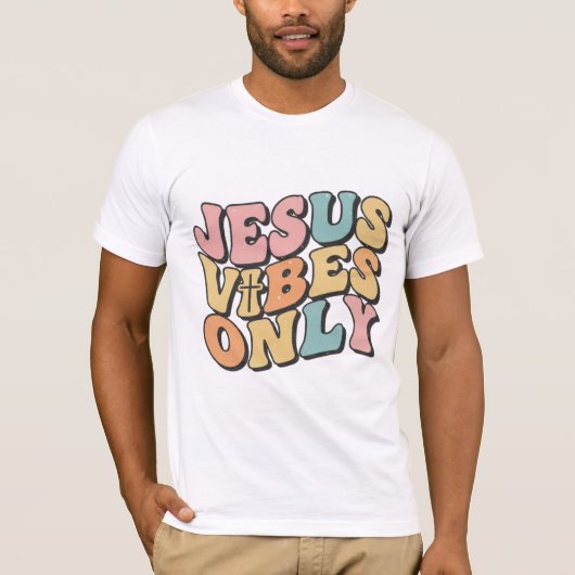 Jesus Vibes Only Retro Christian Men’s T-Shirt  (Voorkant)